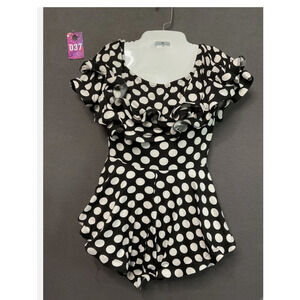 Highlight Romper Womens Small Black White Polka Dot Ruffle Short Sleeve Dressy